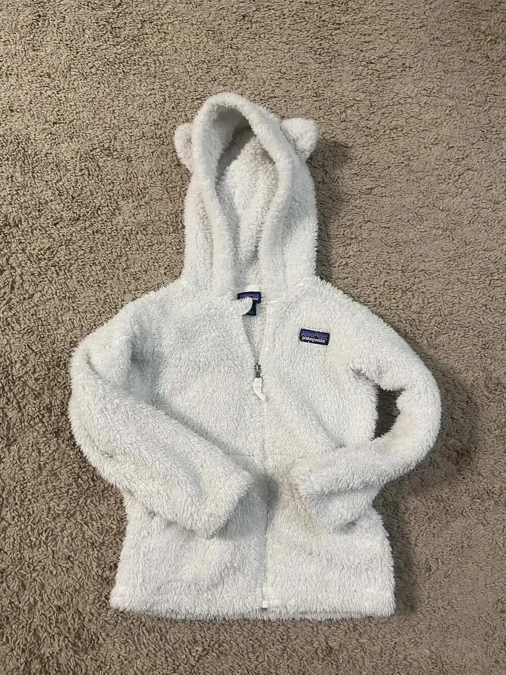 Patagonia Jacket Youth 4T White Fleece Hooded Full Zip Bear Ears Sherpa